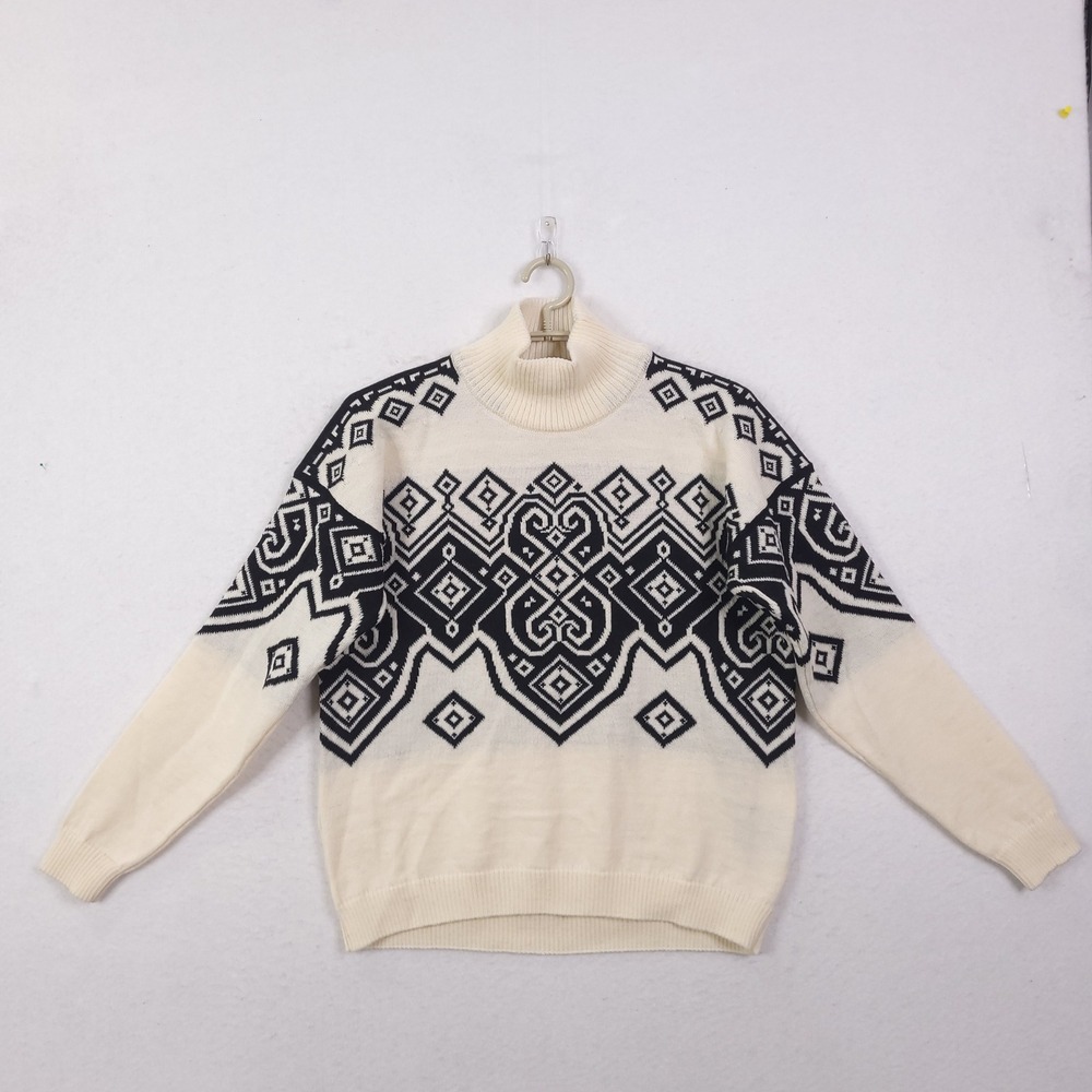 Dale of Norway Wool Falun Heron Sweater Small Nordic Geometric Mock Neck Festive